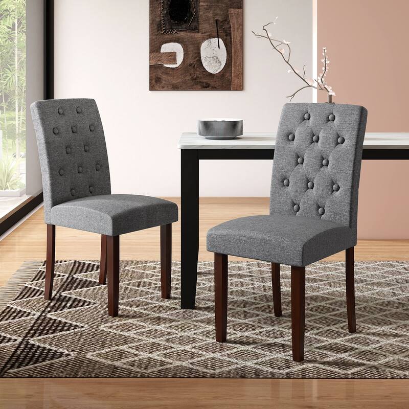 Stylish Upholstered Parson Dining Chair Set with Tufted Back Rubber Wood Legs and Soft Fabric Seat - 18" x 24" x 37"