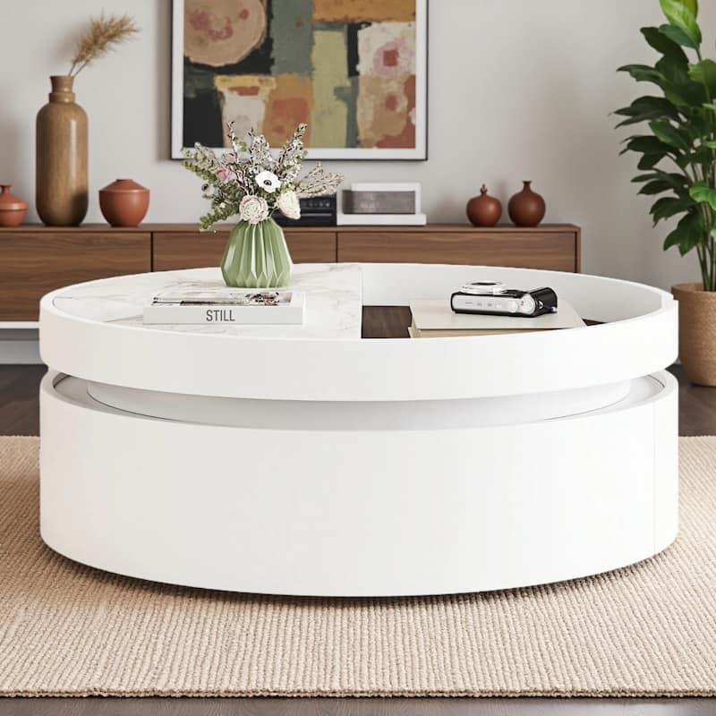 Modern Round Coffee Table with Hydraulic Lift-Top and Hidden Storage by Harper&Bright Designs