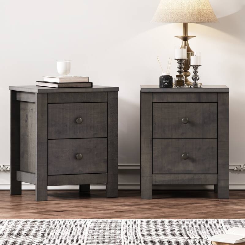 Farmhouse Wooden Nightstand Set of 2 - Antique Gray