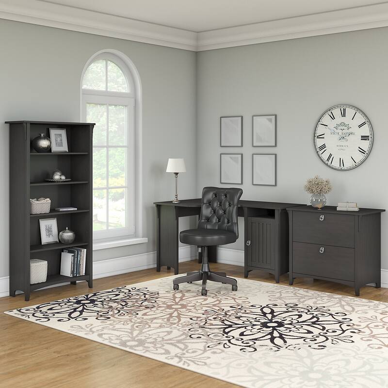Salinas 55W Corner Desk with Lateral File Cabinet and 5 Shelf Bookcase