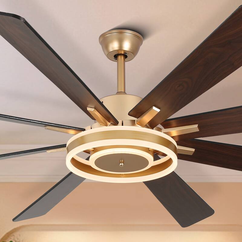 CurveCurio 72" Large Ceiling Fan w/ LED Lights, Wood Blades Ceiling Fan Quiet DC Motor w Remote for Lagre Rooms