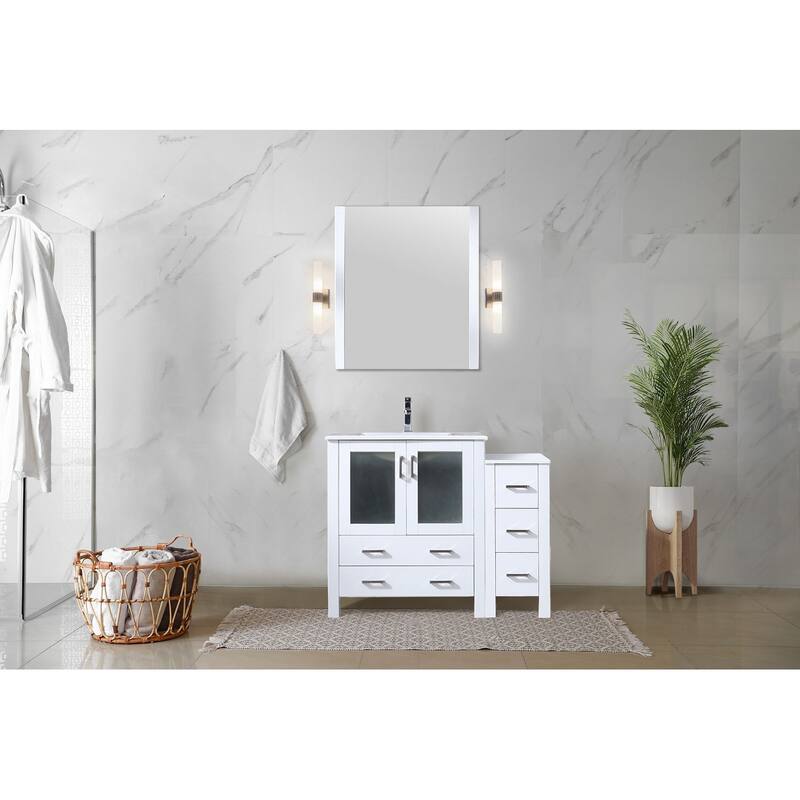 Volez Single Bath Vanity with Side Cabinet and White Ceramic Top