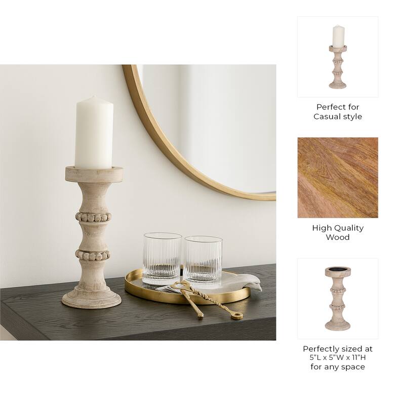 Sagebrook Home Artisanal Wood Pillar Candle Holders