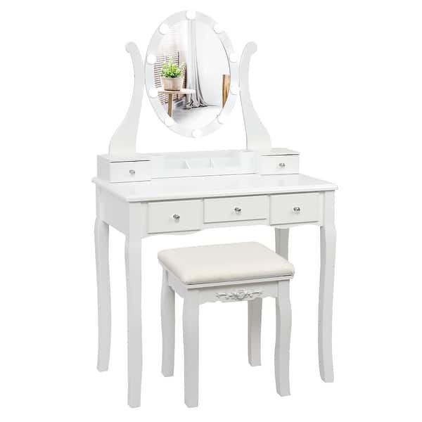 Vanity Table Set Makeup Dressing Table With 10 Led Lights Overstock 32248327 Black