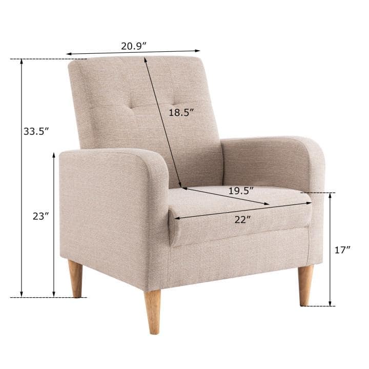Set of 1 Fabric Upholstered Tufted Back Armchair with Natural Colored Legs