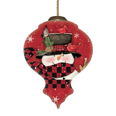 IB Woodland Plaid Pals Snowman Hand-painted Glass Ornament - N/A