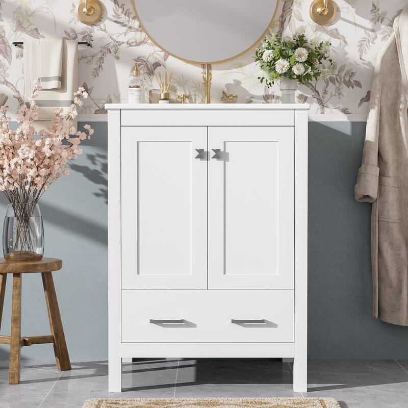 Bathroom Vanity with Sink, Multi-Functional Bathroom Cabinet, Bathroom Vanity with Door Shelf, Soft-Close Doors & 1 Drawer