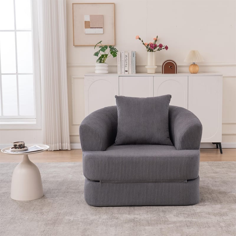 Single Club Arm Chairs Corduroy Recliner Foldable Chaise Lounges Floor Accent Chairs with Pillow for Living Room Lounge Chairs