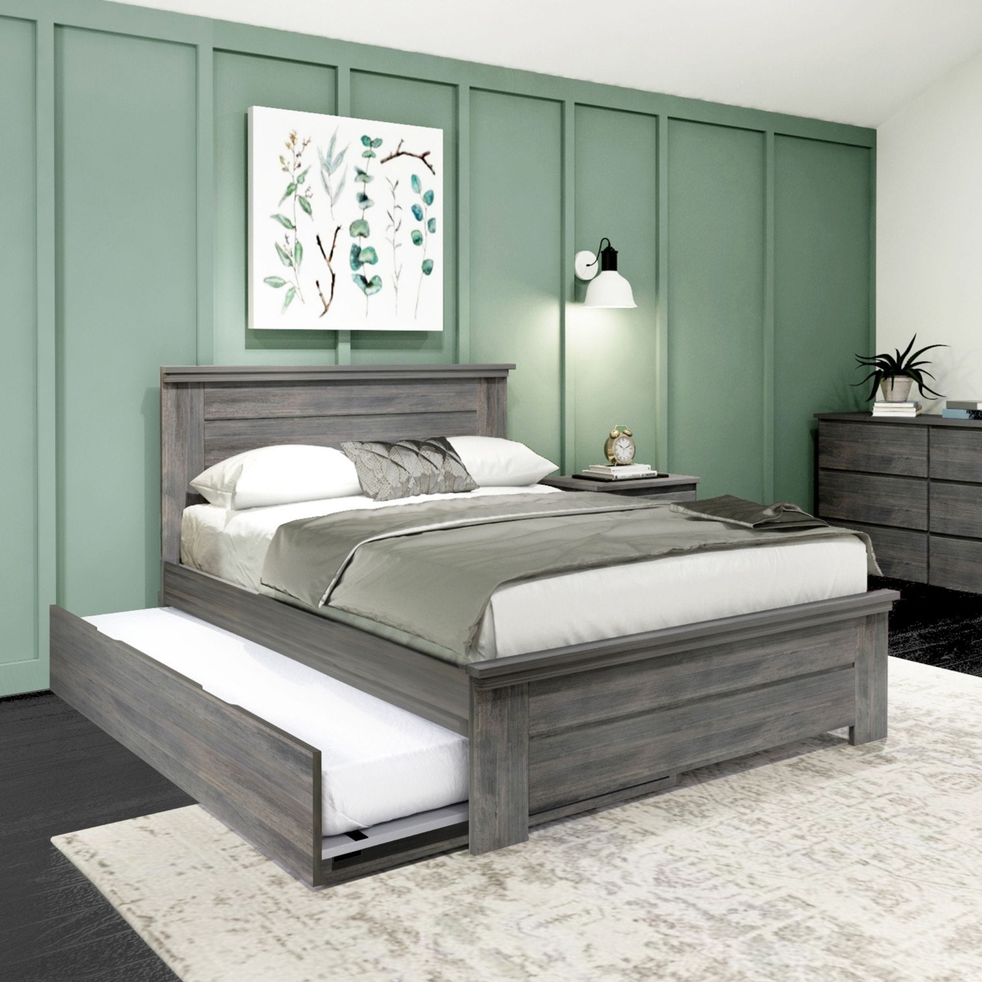Farmhouse Full Platform Bed with Headboard and Trundle
