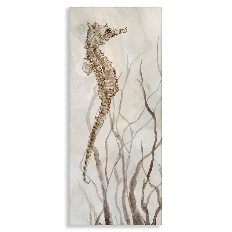 Stupell Vigilant Seahorse Wildlife Ocean Seaweed Watercolor Painting Canvas Wall Art - Brown - 13 x 30