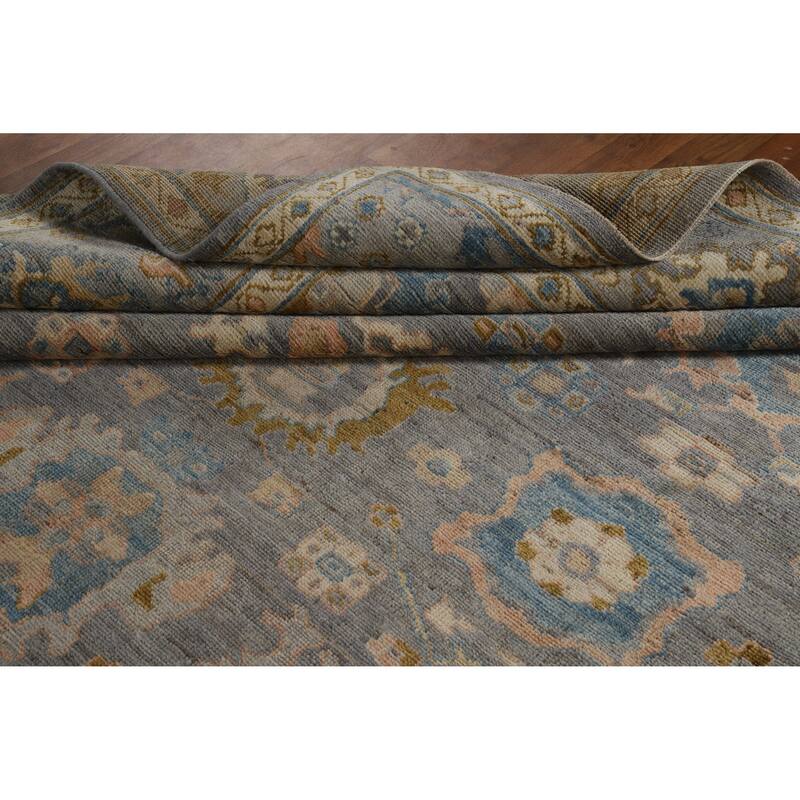 Hand Knotted Oriental 100% Wool Carpet Transitional All-Over Navy Blue & Blues Oushak Area Rug - 9' 11'' X 8' 1''