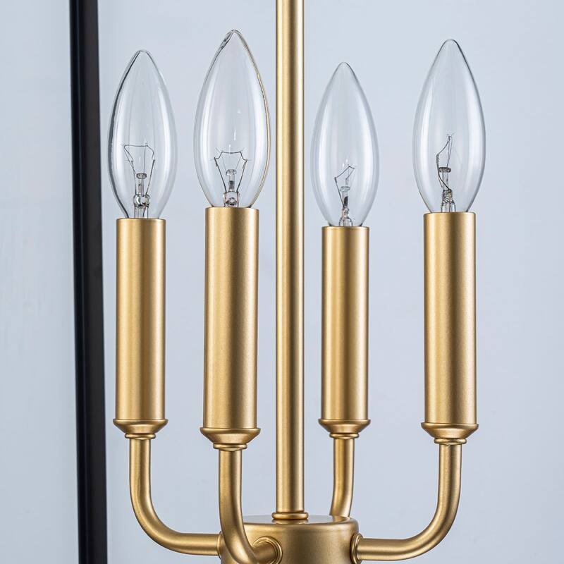 Farmhouse 4-Light Lantern Chandelir for Dining Room Foyer - Black & Gold