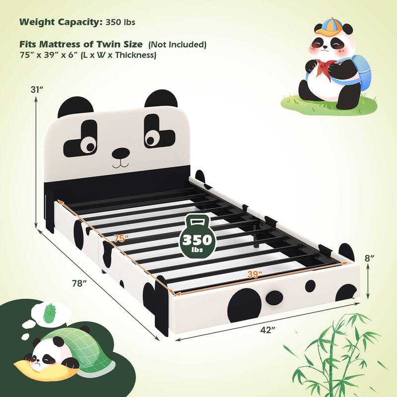 Costway Twin Size Kids Bed Toddler Upholstered Low Profile Bed Frame