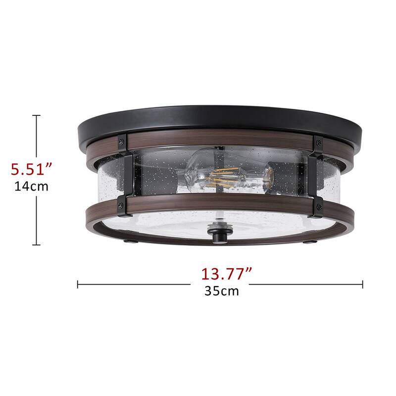 Oil Rubbed Bronze 2-Light Flush Mount Close to Ceiling Light with Seeded Glass Shade