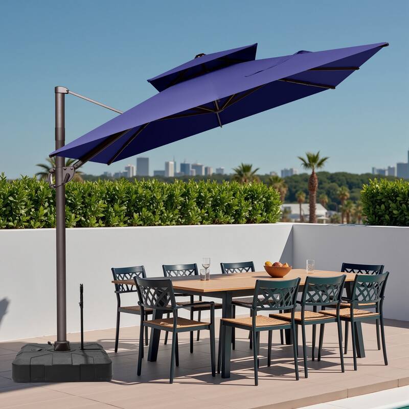 9x11 FT Rectangular Outdoor Patio Double Top Cantilever Umbrella with Rod Base