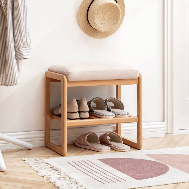 GDFStudio - Cedric Beech Wood Entryway Shoe Bench with Cushion - Natural