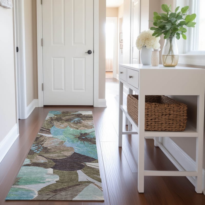 Premium Washable Super Soft Modern Floral Mayfield Rug - Khaki - 2'3" x 7'6"