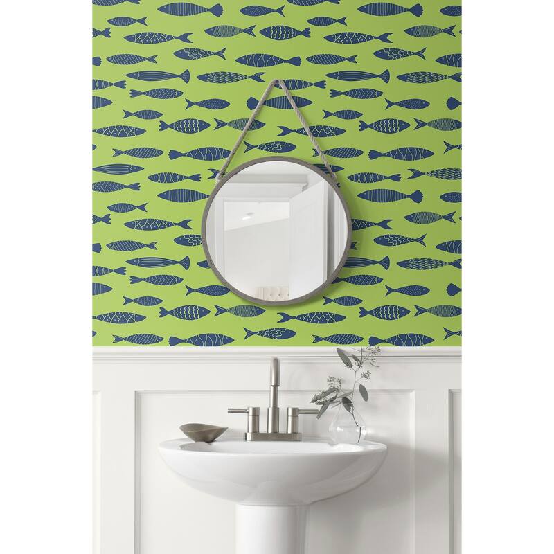 Seabrook Designs Bay Fish Unpasted Wallpaper