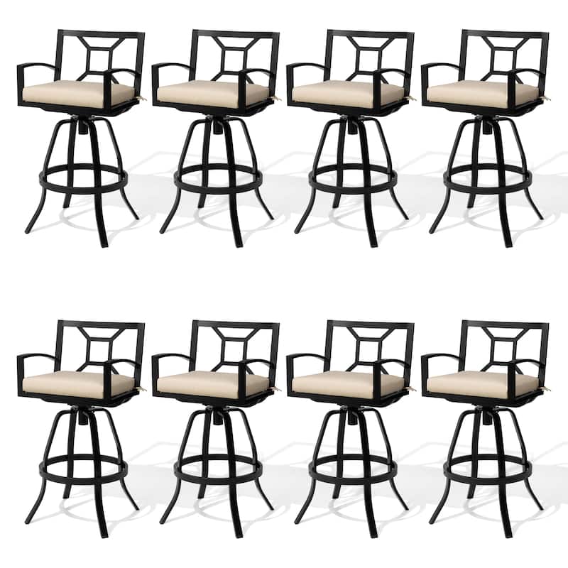 30'' H Outdoor Patio Premium All-Aluminum Swivel Sunbrella Cushion Bar Stool - 8-Piece - CanvasAntiqueBeige