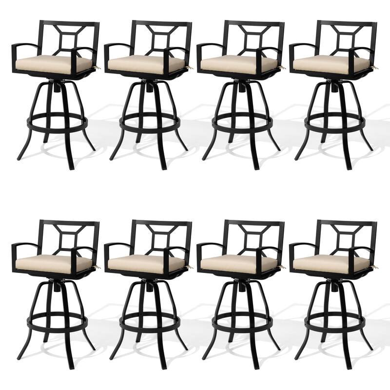 30''H Outdoor Patio Premium All-Aluminum Swivel Bar Stools Dining Chair with Sunbrella Cushion - 8PC-CanvasAntiqueBeige