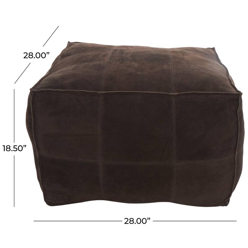 Leather Low Profile Square Pouf with Patchwork Design - Brown, Gray or Dark Brown- Roche River Decor