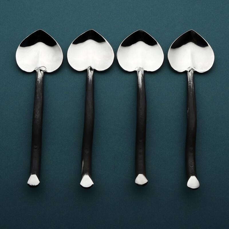 Twig Design Burnt Black Heart Spoon 4 Pcs. Set Bed Bath & Beyond