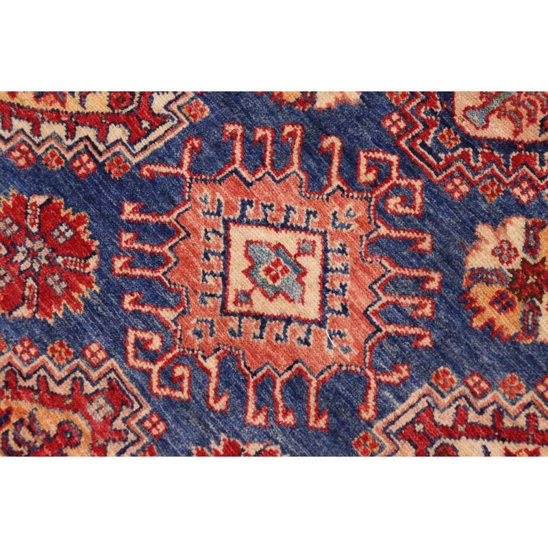 Southwestern Super Kazak Ari Blue/Beige Hand Knotted Wool Rug - 9'1'' x 12'7''