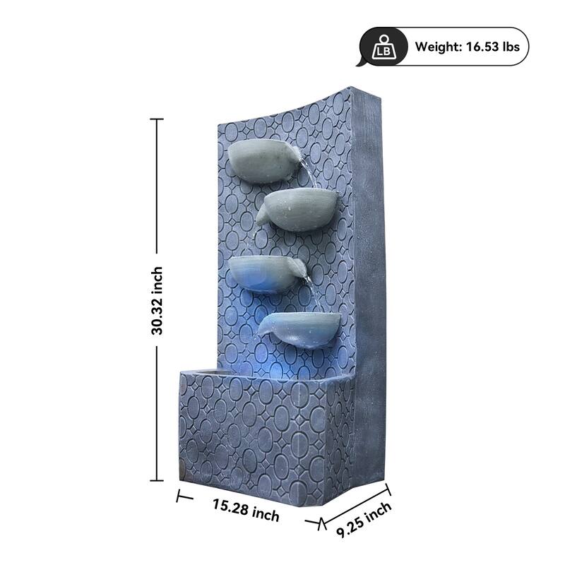 Vbal Outdoor 4-Tier Polyresin Modern Fountain with Soothing Water Sounds – Weather Resistant