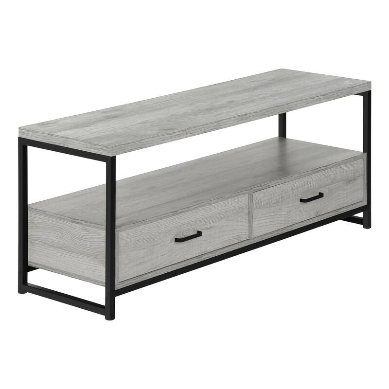 Modern 48-Inch TV Stand with Storage Drawers, Black Laminate & Metal Frame for Contemporary Home Decor - Grey
