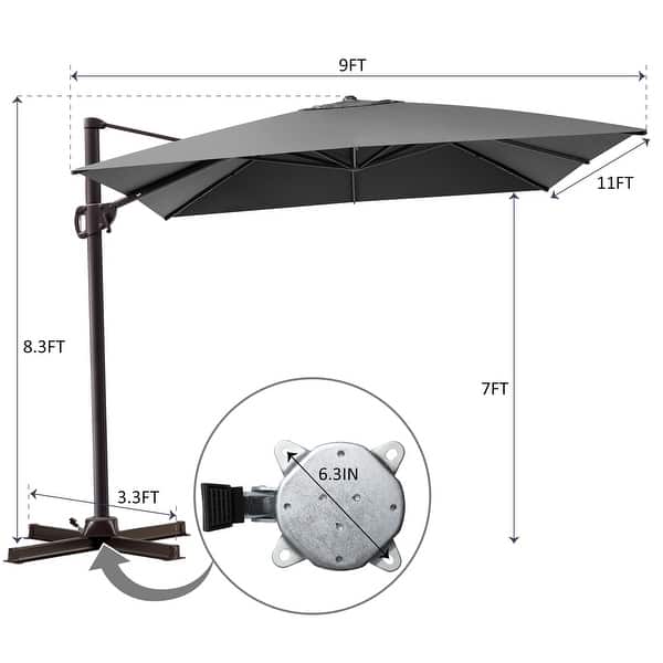 dimension image slide 4 of 5, Outdoor Patio Umbrella 9 FT x 11 FT Cantilever-Offset Umbrella with No Base