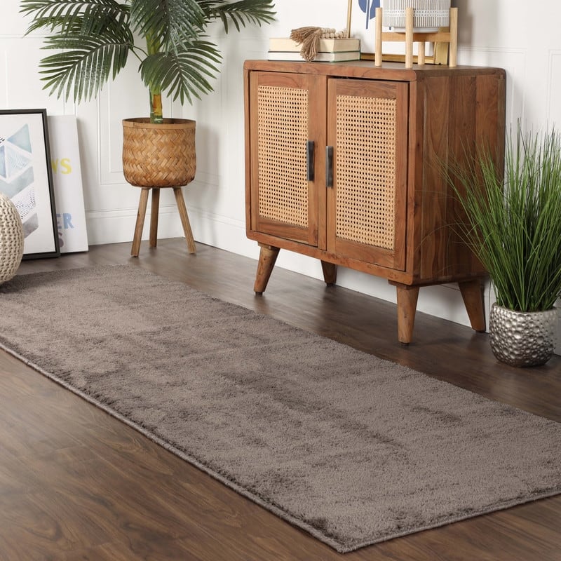 Superior California Shag Solid Plush Non-Slip Indoor Runner or Area Rug - 2'7" x 6' - Warm Stone