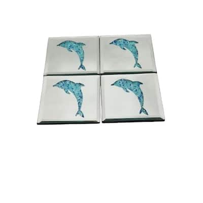 Imitation Blue Dolphin Mirror Coaster Set of 4