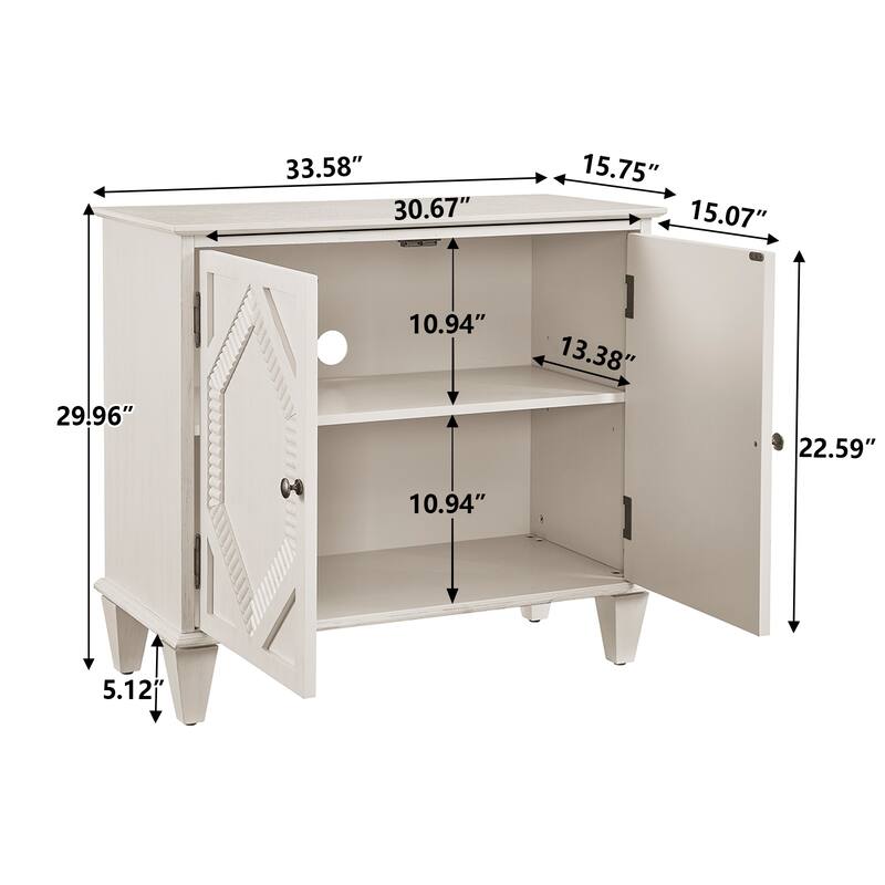 33.6"Wooden Sideboard Buffet Cabinet With Storage, Symmetrical Geometric Accent Display Cabinets, Media Console Credenza