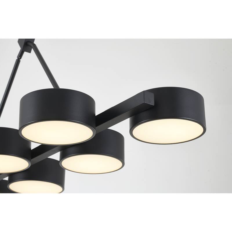 Transitional 8-Light Black LED Chandelier With Round Accent Shades