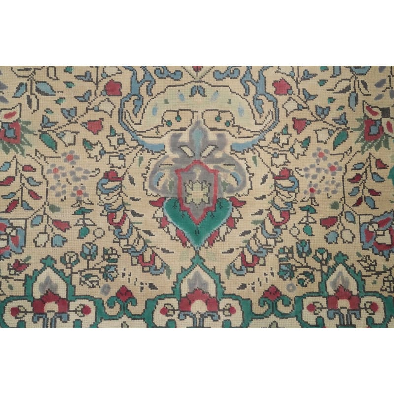 Hand Knotted Oriental 100% Wool Carpet Traditional Floral Beige & Ivories Tabriz Area Rug - 10' 9'' X 8' 0''
