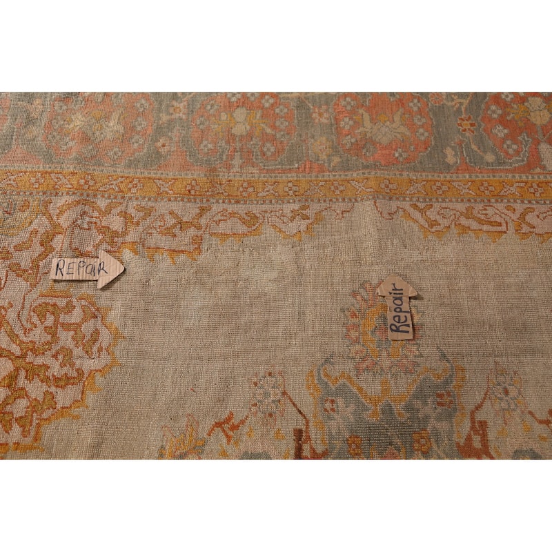 Brown Vegetable Dye Oushak Turkish Antique Rug Handmade Wool Carpet - 9'7" x 11'8"