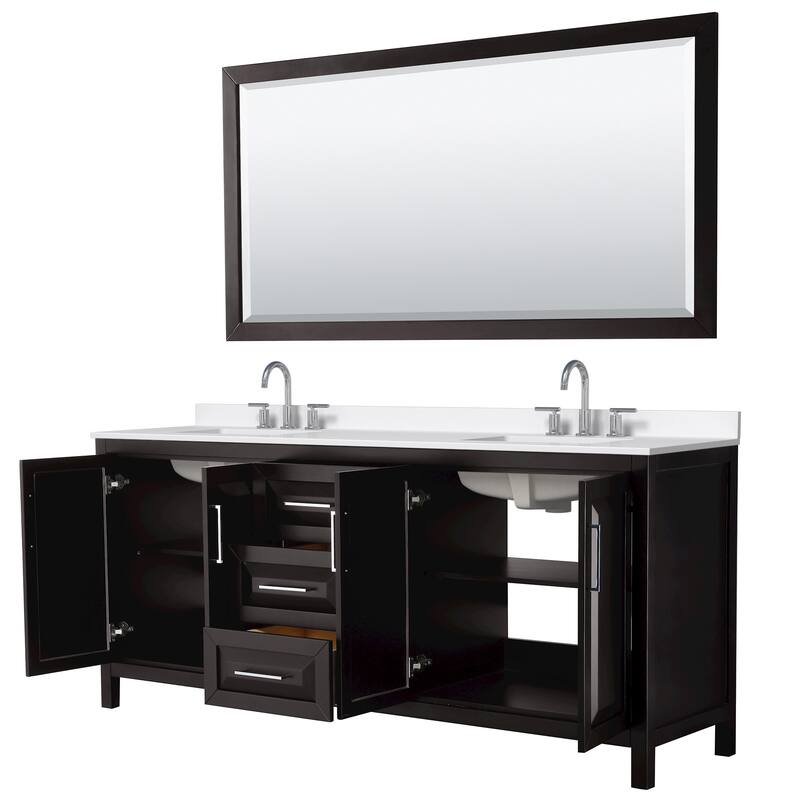Daria 80-inch Double Vanity, 3 Hole Quartz Top, 70-inch Mirror