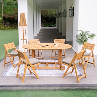 Cambridge Casual Miami 7-Piece Teak Folding Outdoor Dining Set With Sunbrella Seatpad