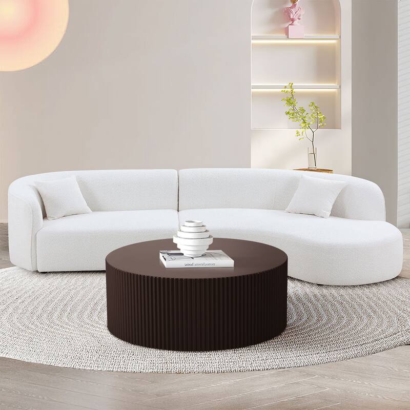 Modern Round Coffee Table Stylish Coffee Table with Hand-Embossed and Painting Finish, for Living Room, Brown
