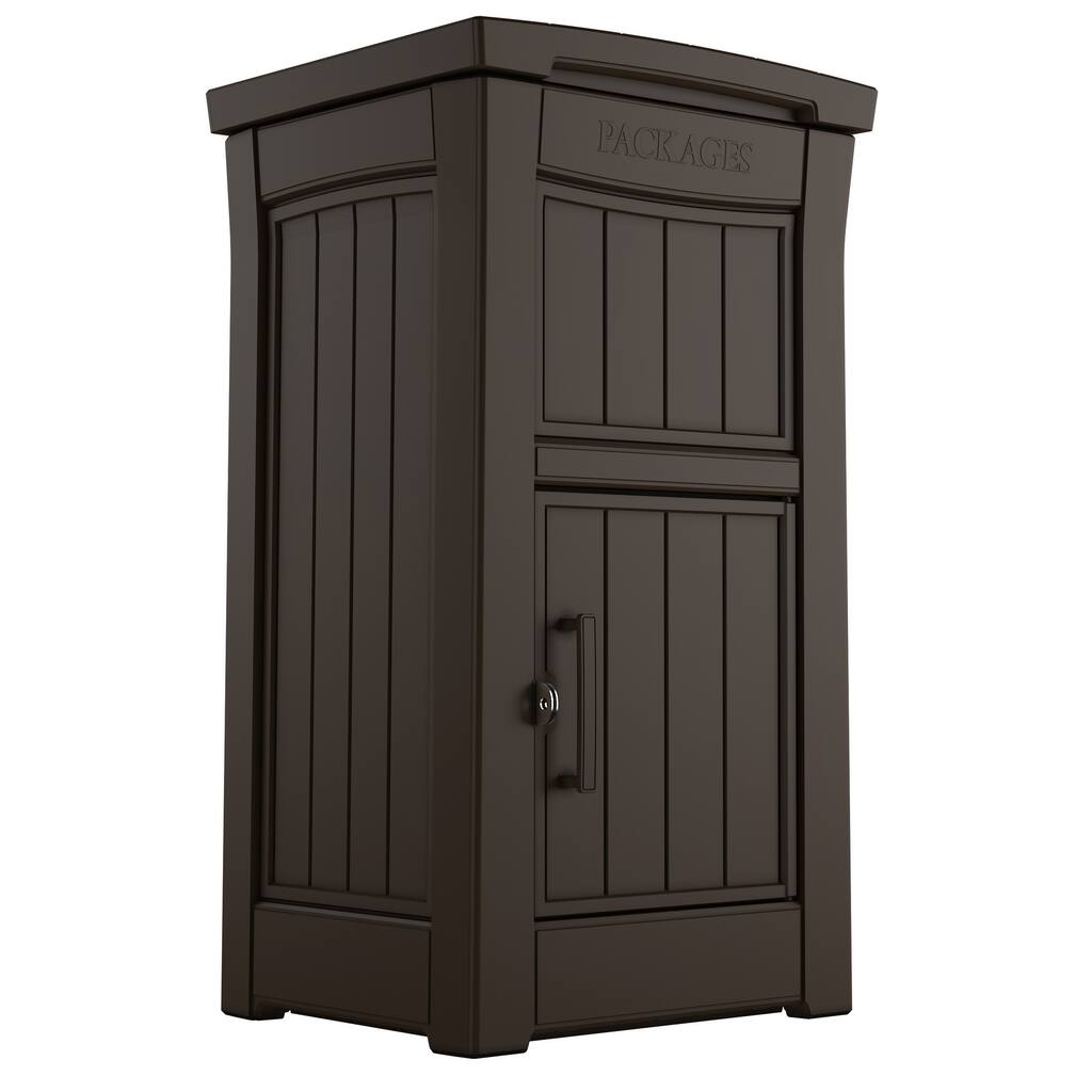 Keter Delivery Box for Porch with Lockable Secure Storage Compartment to Packages and Deliveries Safe, Brown