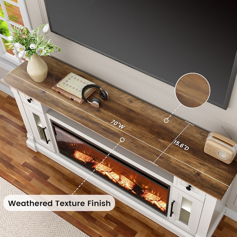 Fireplace TV Stand for 80" TV, Entertainment Center with LED Lights