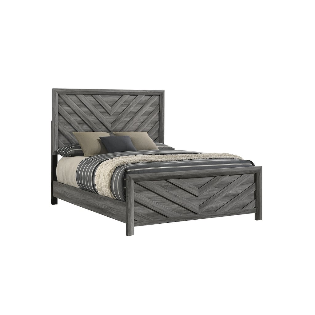 Modern Gray Full Bed with Wood Headboard, Contemporary Elegance Design
