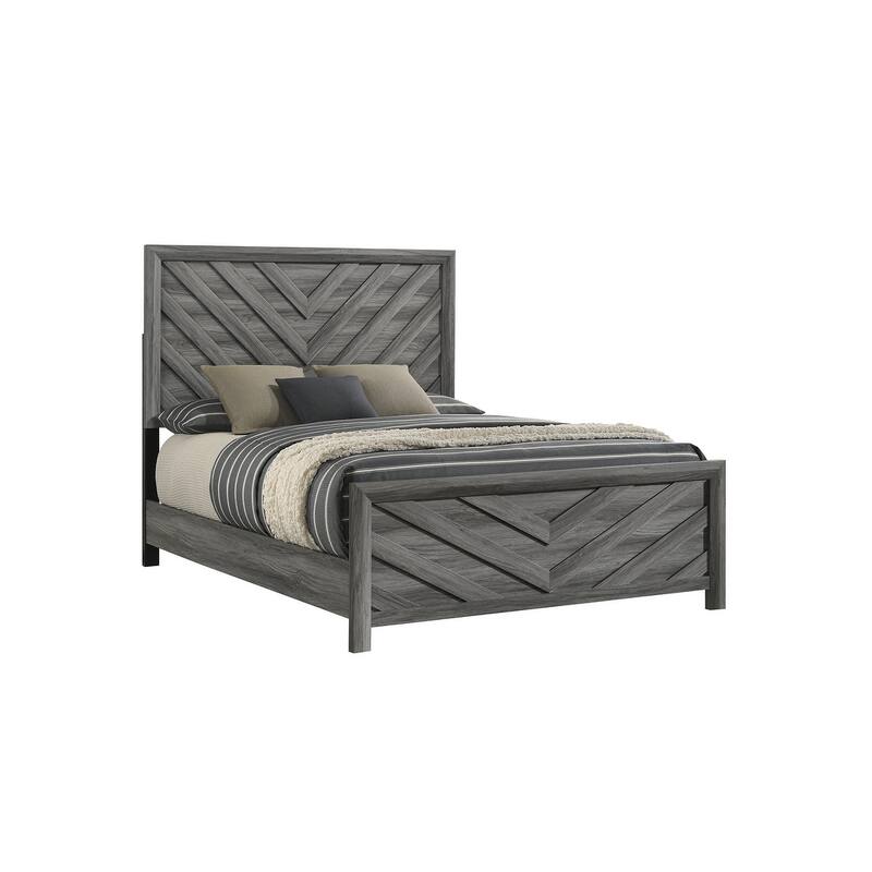 Modern Gray Wood Full Bed with Upholstered Headboard - Contemporary Bedroom Furniture - Gray