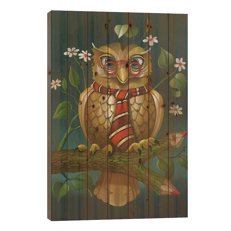 Professor Owl Print On Wood by Frank Warmerdam - Multi-Color - 26x18x1.5