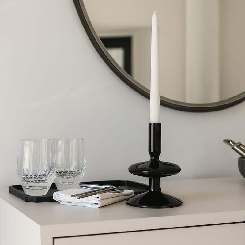 Sculptural Glass Candle Holder with Rounded Accent Base - Modern Tabletop Candle Holder for Any Room