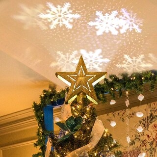 Yescom Christmas Tree Topper Star, 3D Snowflake Rotating Projector, LED Lights, Golden Star Xmas Décor - One-size