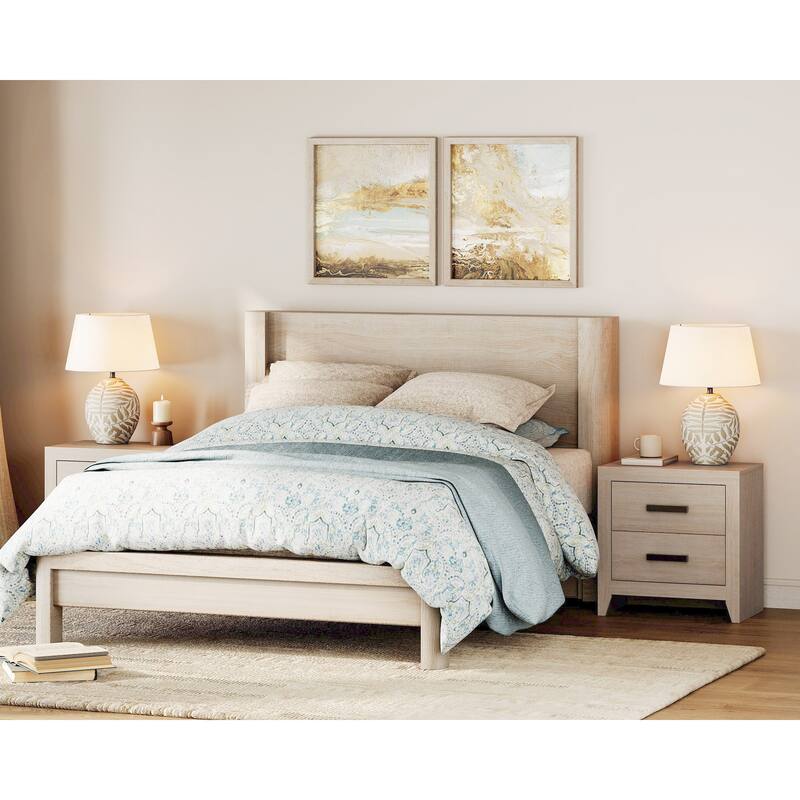 WAMPAT Farmhouse Nightstand with Dual Drawers - Rustic Brown