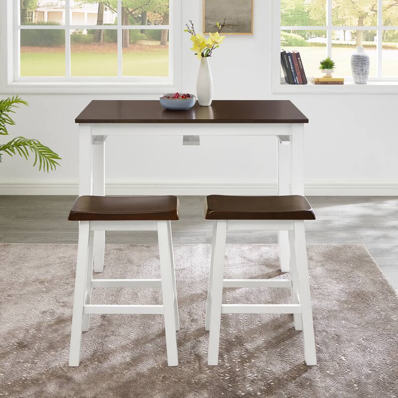 Anmytek Multifunctional Industrial 3 Piece Bar Dining Table Set Antique Grey and White