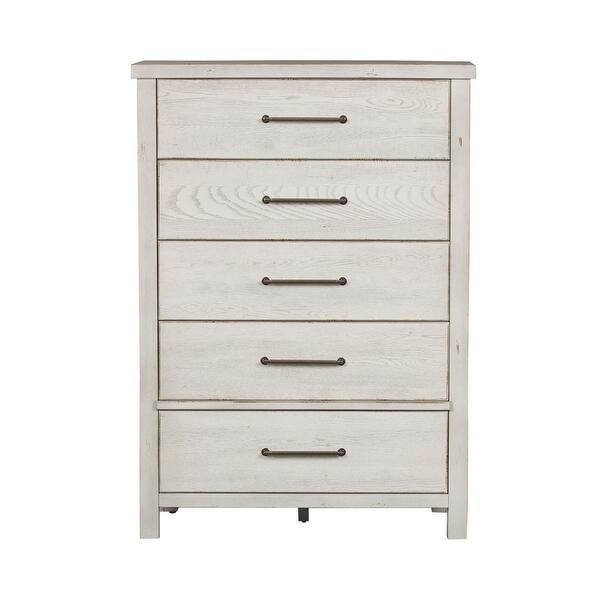 Shop Modern Farmhouse White Distressed 5 Drawer Chest Overstock