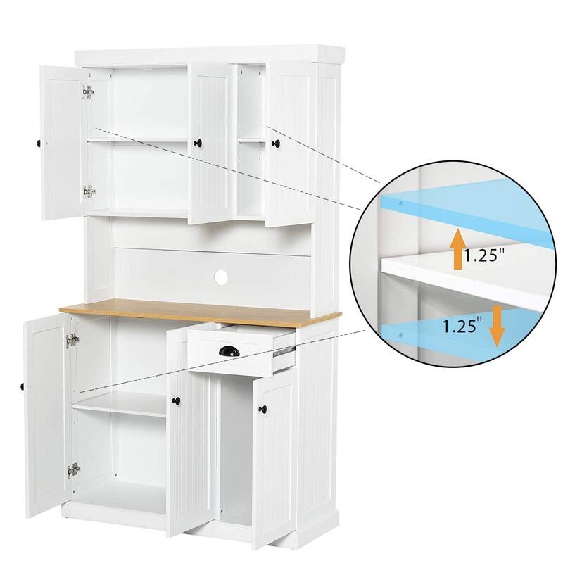 71" Kitchen Pantry with Microwave Countertop and Adjustable Shelves